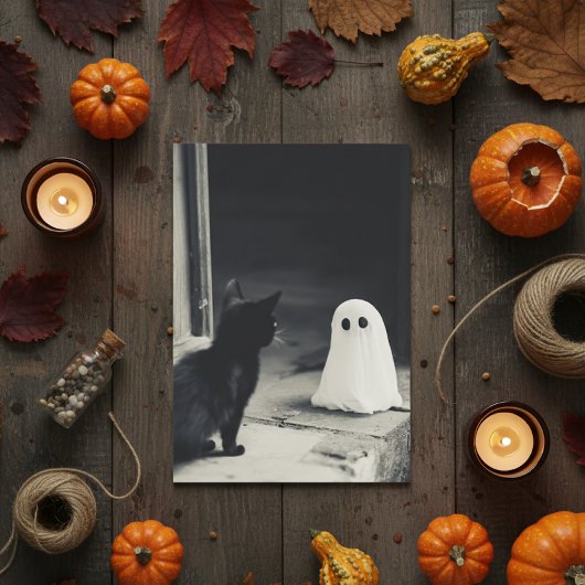 かわいい赤ちゃんの幽霊と子猫 ハロウィン シーズンカード