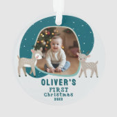 かわいい赤ちゃんの最初のクリスマスのトナカイの写真 オーナメント (裏面)