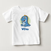 かわいい赤ちゃんの青い恐竜 ベビーTシャツ (正面)