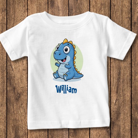 かわいい赤ちゃんの青い恐竜 ベビーTシャツ
