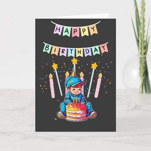 かわいい赤ちゃんの1歳の誕生日 かっこいい少年 カード (正面)