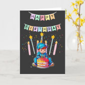 かわいい赤ちゃんの1歳の誕生日 かっこいい少年 カード (黄色い花)