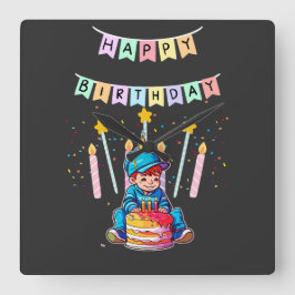 かわいい赤ちゃんの1歳の誕生日 かっこいい少年 スクエア壁時計