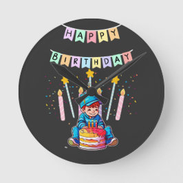 かわいい赤ちゃんの1歳の誕生日 かっこいい少年 ラウンド壁時計
