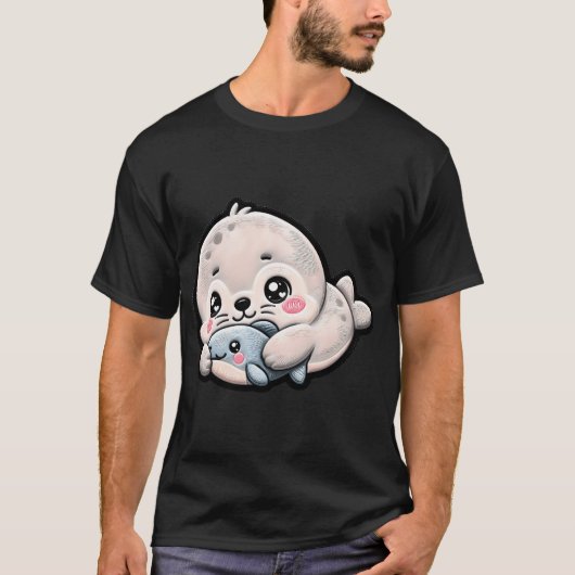 かわいい赤ちゃんアザラシ刺繍ワッペン Tシャツ (正面)