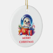 かわいい赤ちゃんアザラシ クリスマス セラミックオーナメント (右)