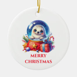かわいい赤ちゃんアザラシ クリスマス セラミックオーナメント