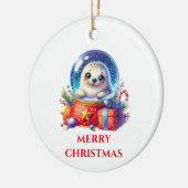 かわいい赤ちゃんアザラシ クリスマス セラミックオーナメント (左)