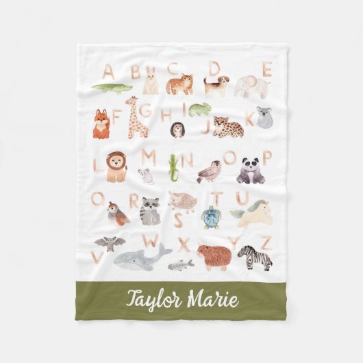 かわいい赤ちゃんアニマルアルファベット フリースブランケット (正面)