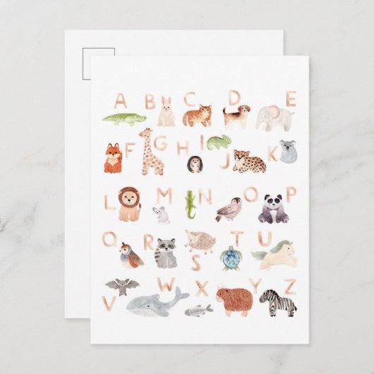 かわいい赤ちゃんアニマルアルファベット ポストカード (正面/裏面)