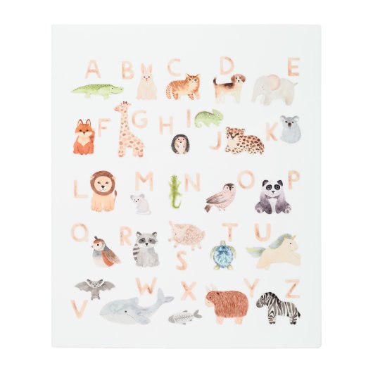 かわいい赤ちゃんアニマルアルファベット メタルプリント (正面)