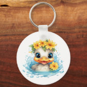 かわいい赤ちゃんアヒルとヒナと楽しい動物と花 キーホルダー (正面)
