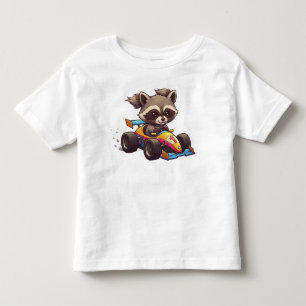 かわいい赤ちゃんアライグマのレーシングカードライバー トドラーTシャツ
