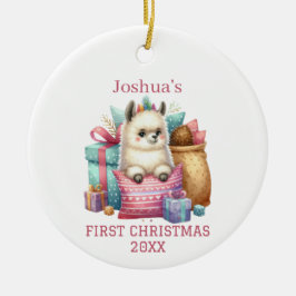 かわいい赤ちゃんアルパカのクリスマス セラミックオーナメント