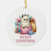 かわいい赤ちゃんアルパカのクリスマス セラミックオーナメント (正面)