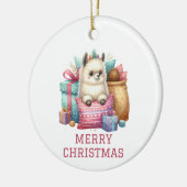 かわいい赤ちゃんアルパカのクリスマス セラミックオーナメント (左)
