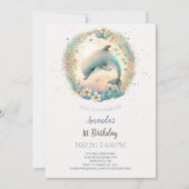 かわいい赤ちゃんイルカの誕生日パーティー 招待状 (正面)