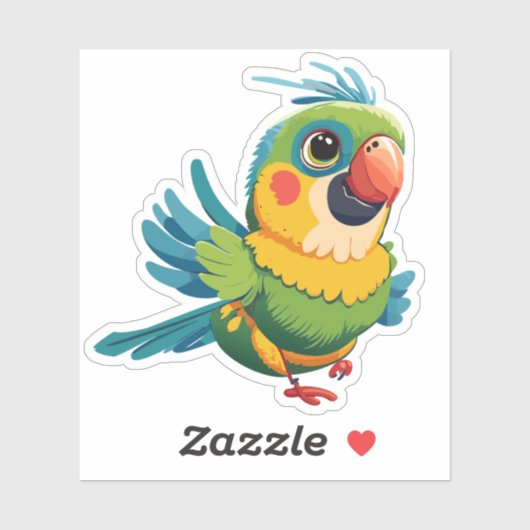 かわいい赤ちゃんインコのキャラクター シール (シート)