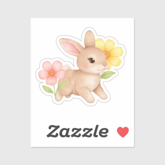かわいい赤ちゃんウサギの花 シール (シート)
