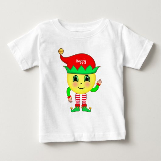かわいい赤ちゃんエルフの幸せな顔 ベビーTシャツ (正面)