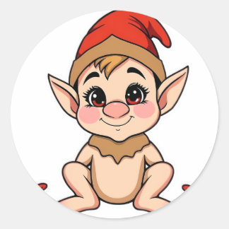 かわいい赤ちゃんエルフステッカー / カートゥーン クリスマス ラウンドシール