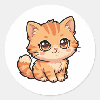 かわいい赤ちゃんオレンジテビー子猫クラシックステッカー ラウンドシール