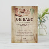 かわいい赤ちゃんカウボーイ帽子靴サボテン 招待状 (スタンド正面)