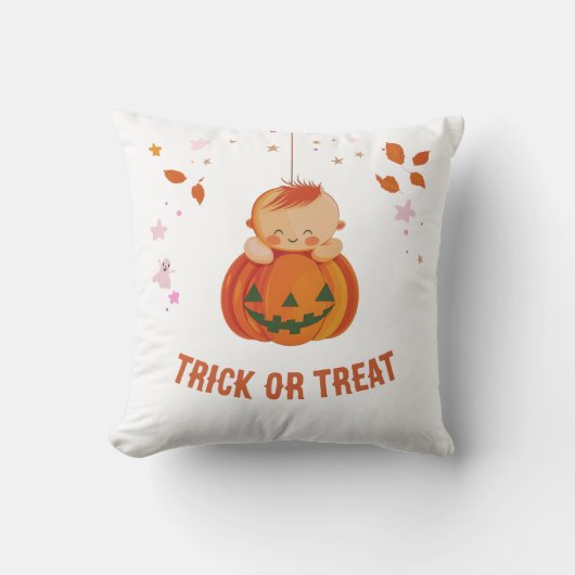 かわいい赤ちゃんカボチャのハロウィン トリックオアトリート クッション (正面)