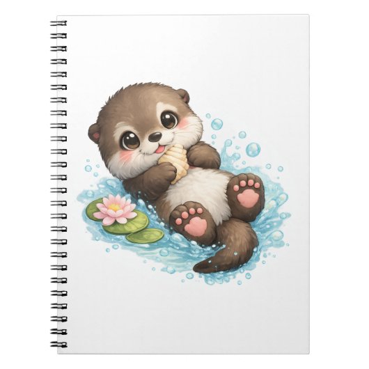 かわいい赤ちゃんカワウソの水面浮遊 スパイラルノート ノートブック (正面)