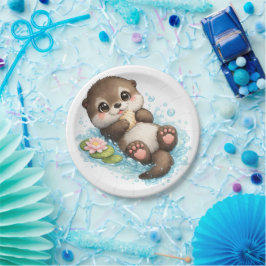 かわいい赤ちゃんカワウソの浮き輪の誕生日パーティー用の紙皿 ペーパープレート