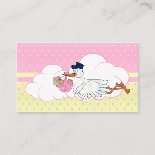 かわいい赤ちゃんガールブックラッフルのコウノトリ エンクロージャーカード (正面)