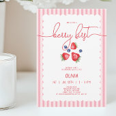 かわいい赤ちゃんガールベリー最初の1歳の誕生日パーティー 招待状