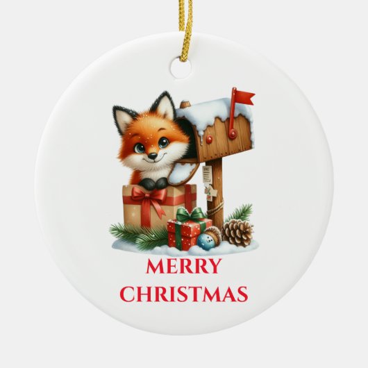 かわいい赤ちゃんキツネクリスマス セラミックオーナメント (正面)