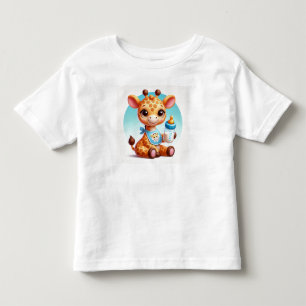 かわいい赤ちゃんキリンが哺乳瓶を持っている トドラーTシャツ