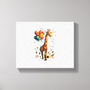 かわいい赤ちゃんキリンとカラフルな風船と鮮やかな キャンバスプリント