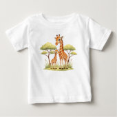かわいい赤ちゃんキリンサファリアニマル子供服アフリカ ベビーTシャツ (正面)