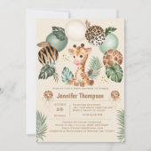 かわいい赤ちゃんキリンサファリ動物プリントベージュ 招待状 (正面)