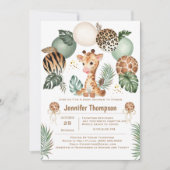 かわいい赤ちゃんキリンサファリ動物プリント 招待状 (正面)