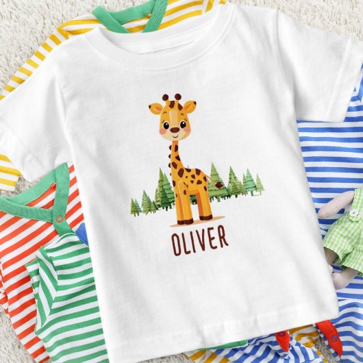 かわいい赤ちゃんキリン ベビーTシャツ