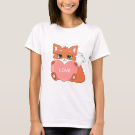 かわいい赤ちゃんギツネとハートTシャツ Tシャツ