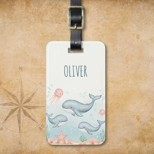 かわいい赤ちゃんクジラとクラゲ ラゲッジタグ