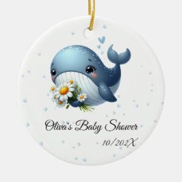 かわいい赤ちゃんクジラのベビーシャワーオーナメント セラミックオーナメント