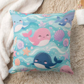 かわいい赤ちゃんクジラの保育園の装飾 | ピンクと青の海 クッション (ブランケット)