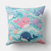 かわいい赤ちゃんクジラの保育園の装飾 | ピンクと青の海 クッション (裏面)