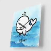 かわいい赤ちゃんクジラ - キュートな海洋生物ラインアート スクエア壁時計 (傾斜)