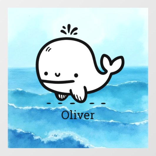 かわいい赤ちゃんクジラ - Kawaii 海の生き物 ラインアート ウィンドウサイン (シート)