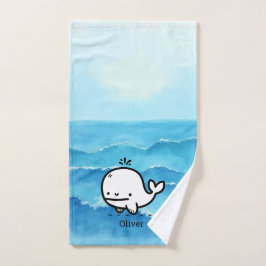 かわいい赤ちゃんクジラ - Kawaii 海の生き物 ラインアート バスタオルセット