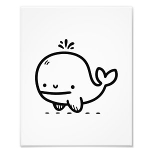 かわいい赤ちゃんクジラ - Kawaii 海の生き物 ラインアート フォトプリント