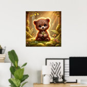 かわいい赤ちゃんクマと花の enchanted forest | ポスター (ホームオフィス)