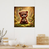 かわいい赤ちゃんクマと花の enchanted forest | ポスター (キッチン)